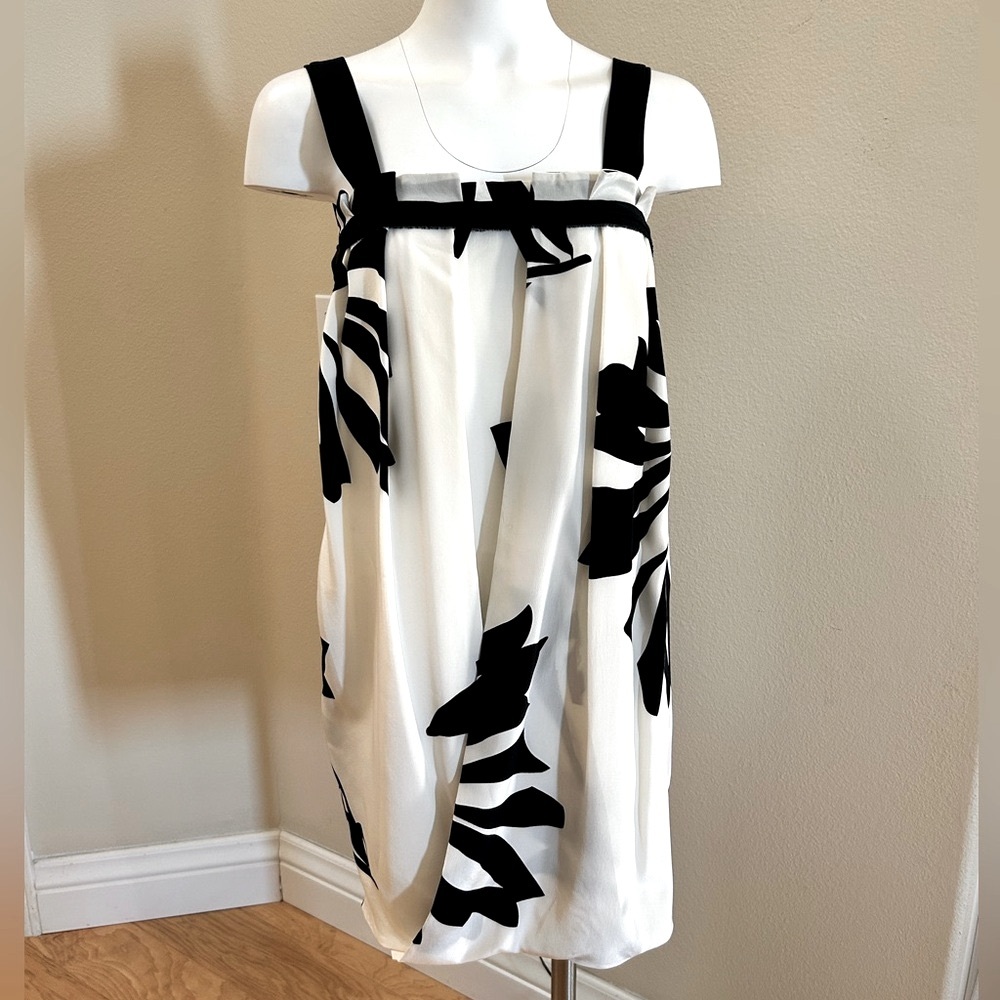 Robert Rodriquez Silk Printed Mini Dress 2 White & Black